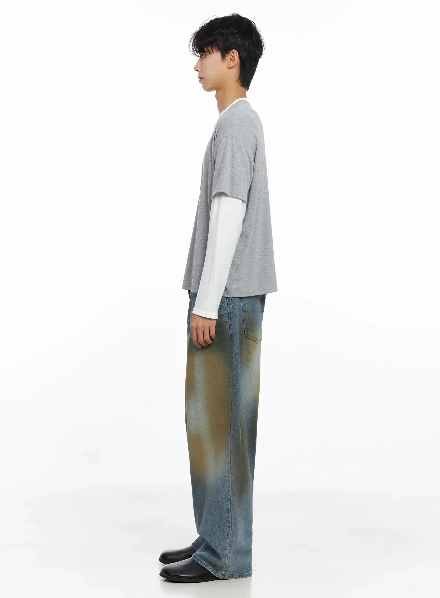 Men's Layered Semi-Crop T-Shirt IO516 - Image 11