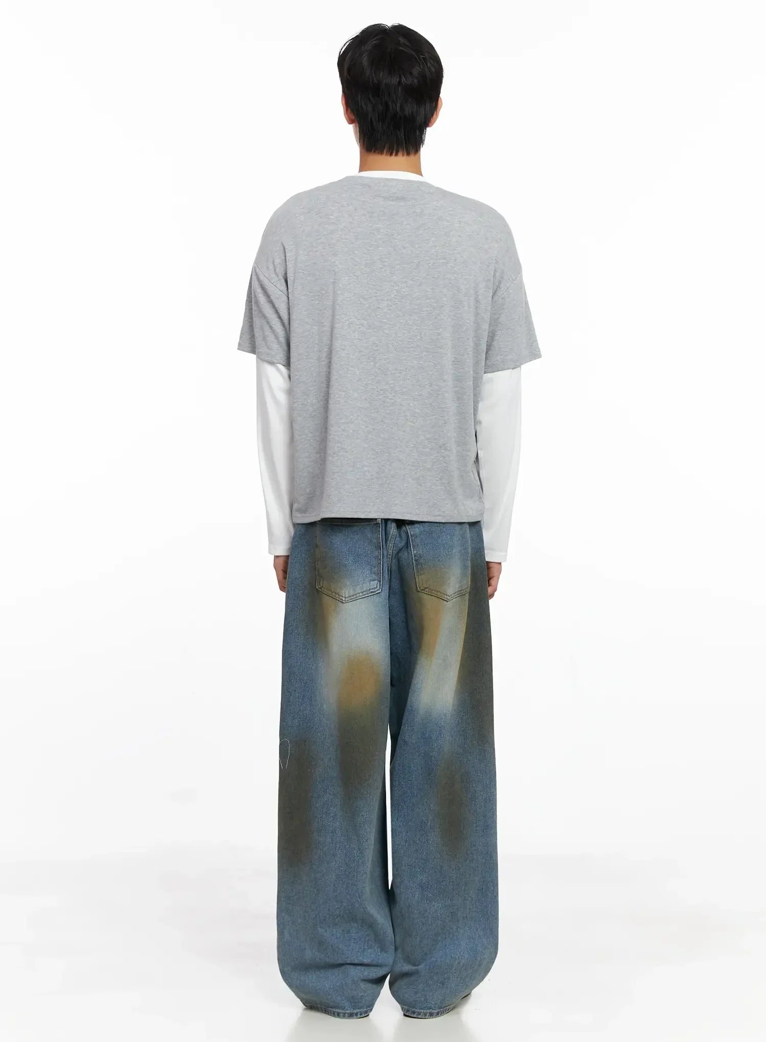 Men's Layered Semi-Crop T-Shirt IO516 - Image 12
