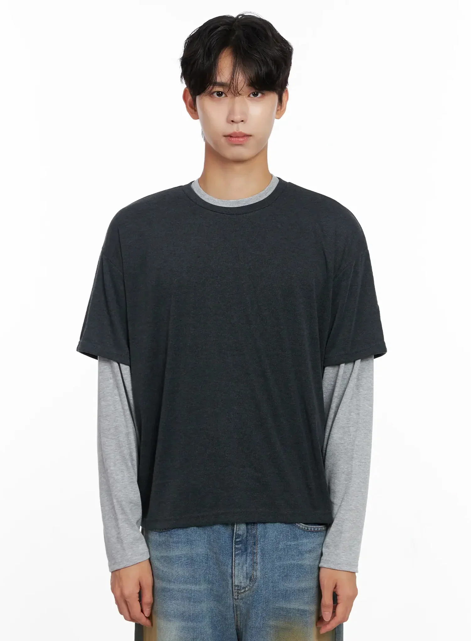 Men's Layered Semi-Crop T-Shirt IO516 - Image 15
