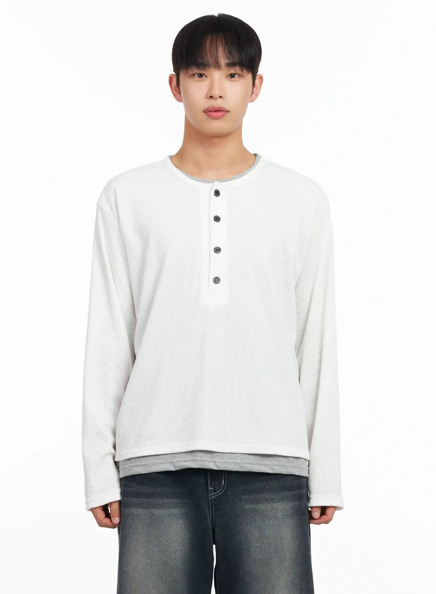 Men's Layered Waffle Henley Long Sleeve Tee IM511 - Image 7