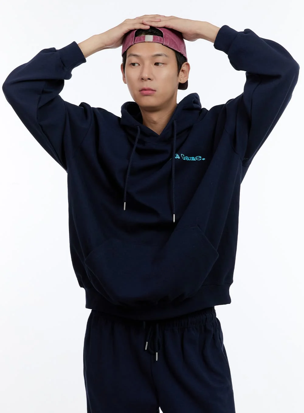 Men's Lettering Oversize Hoodie (Dark Blue) IG427 - Image 5
