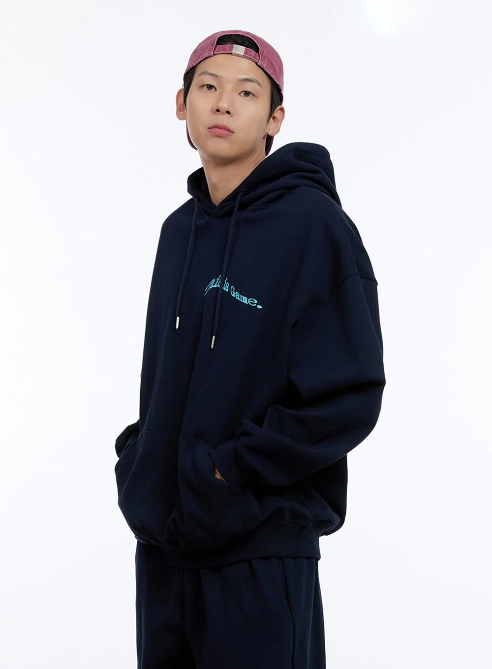 Men's Lettering Oversize Hoodie (Dark Blue) IG427 - Image 6