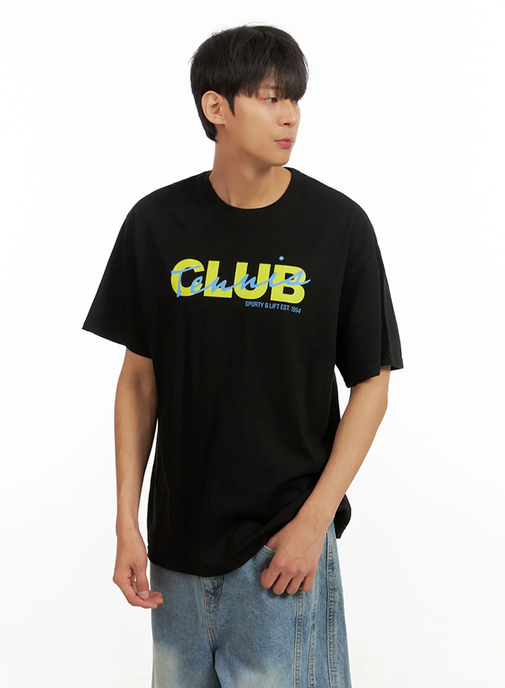 Men's Lettering Round Neck T-Shirt (Black) IU418 - Image 4
