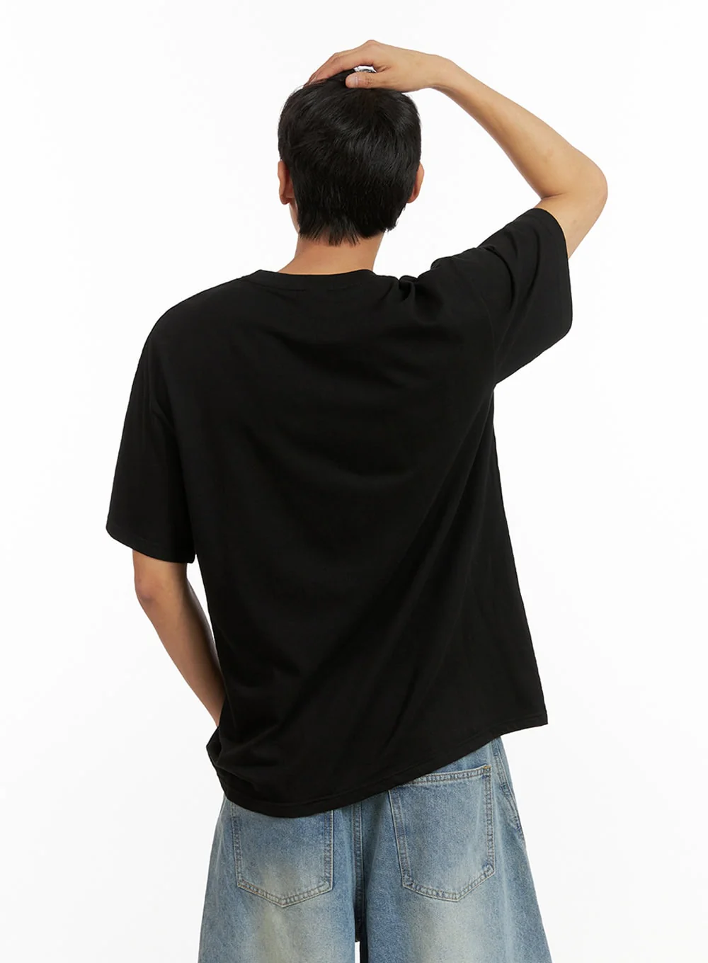 Men's Lettering Round Neck T-Shirt (Black) IU418 - Image 5