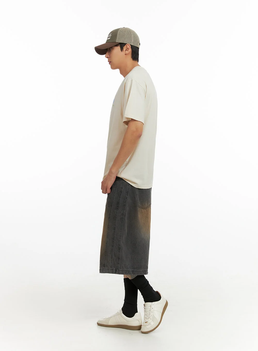 Men's Lettering Round Neck T-Shirt (Light Beige) IU419 - Image 7