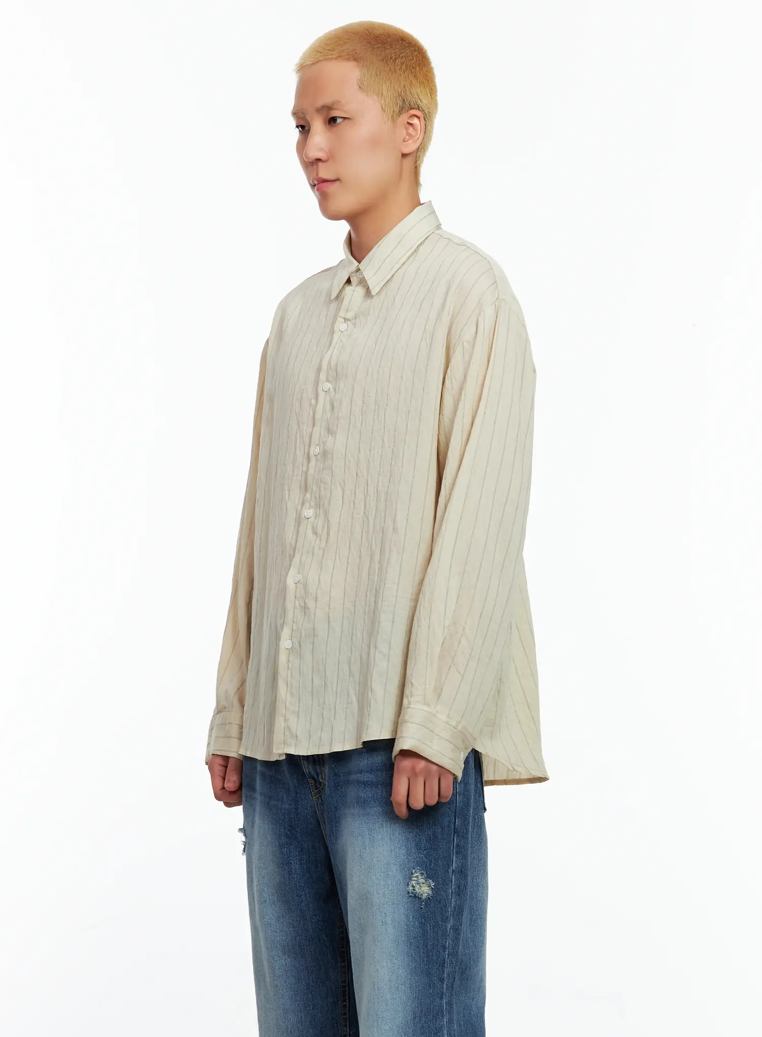 Men's Linen Button-Up Shirt IL514 - Image 4