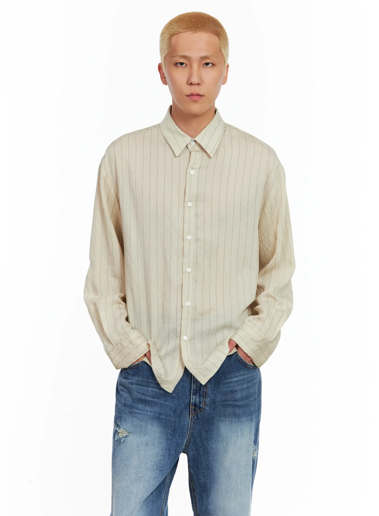 Men's Linen Button-Up Shirt IL514 - Image 7