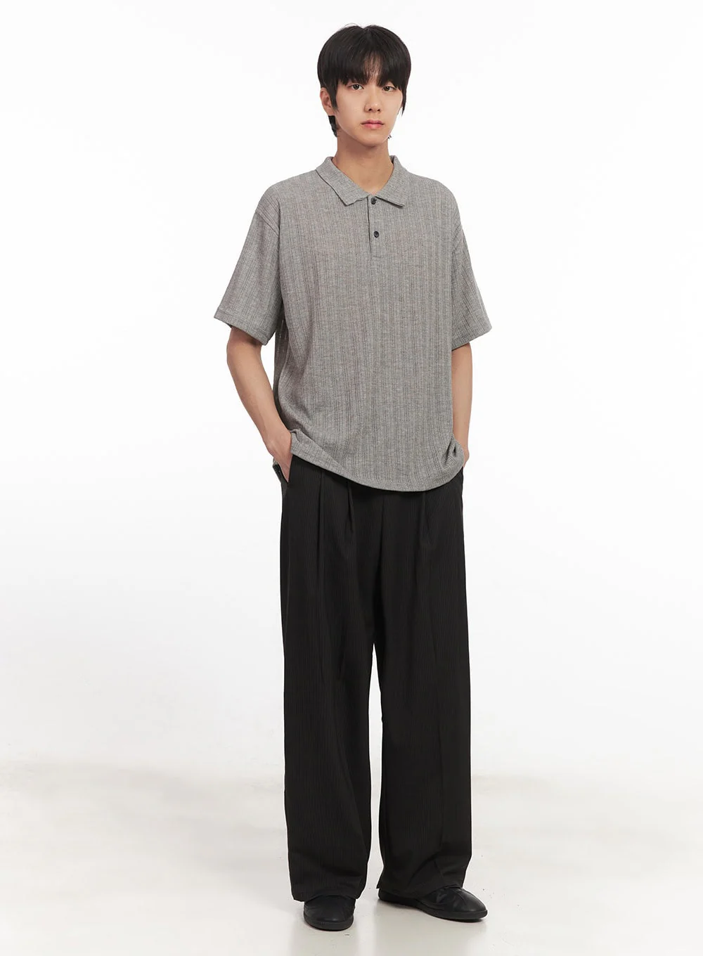 Men's Loose-Fit Collared Ribbed T-Shirt IA510 - Image 11
