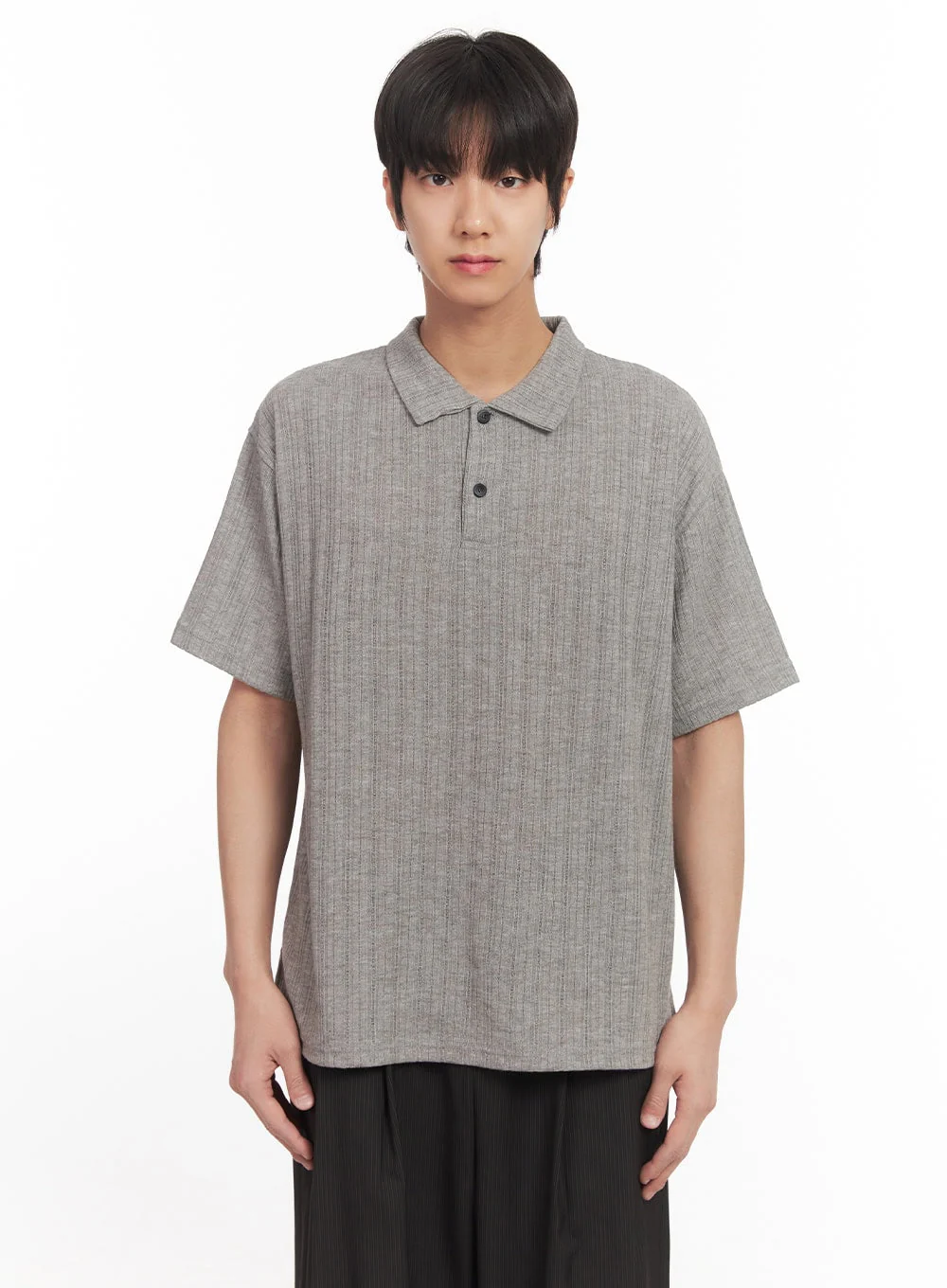 Men's Loose-Fit Collared Ribbed T-Shirt IA510 - Image 12