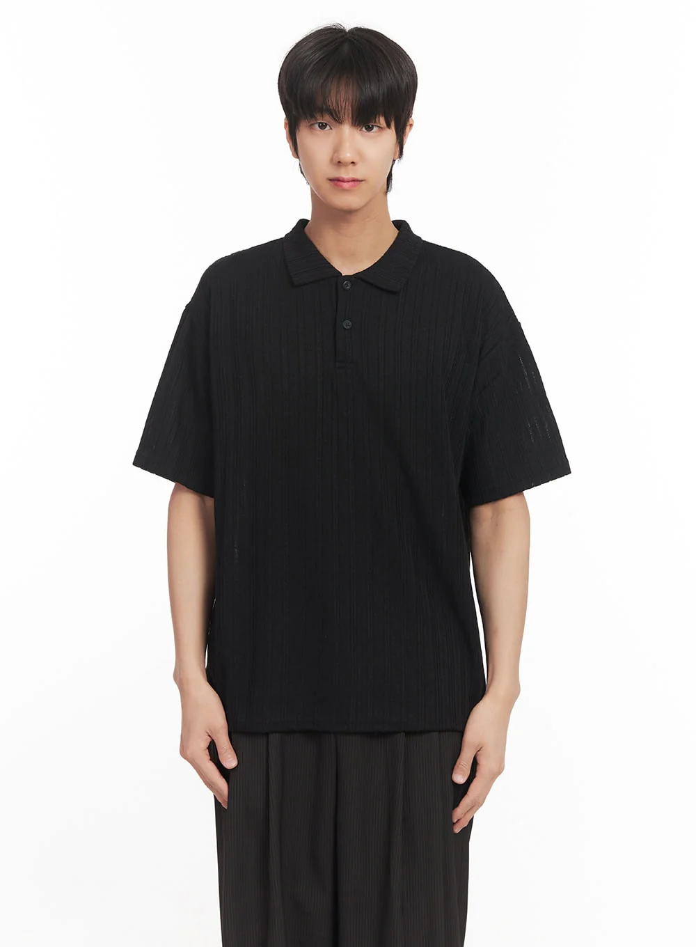Men's Loose-Fit Collared Ribbed T-Shirt IA510 - Image 13
