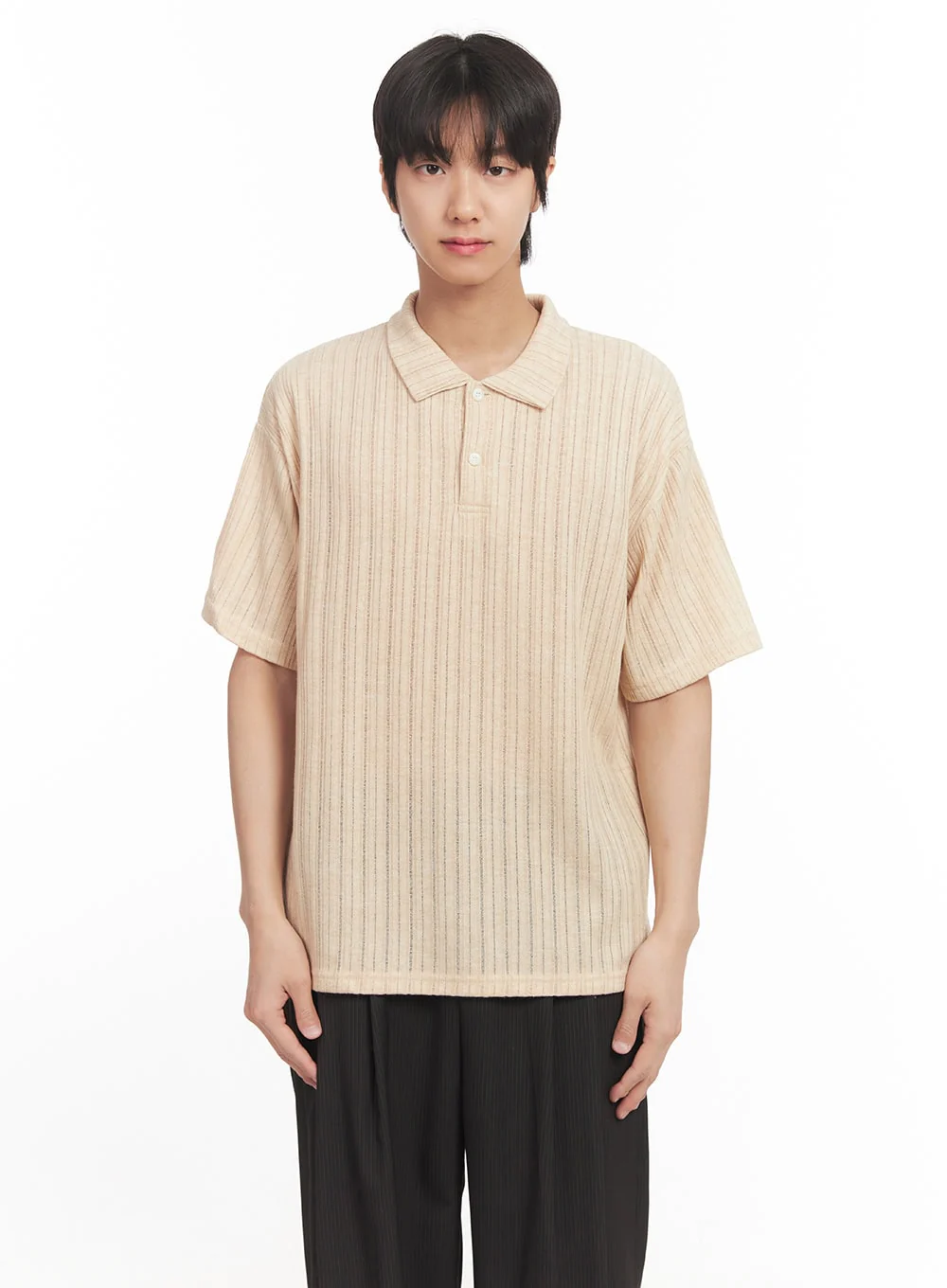 Men's Loose-Fit Collared Ribbed T-Shirt IA510 - Image 14