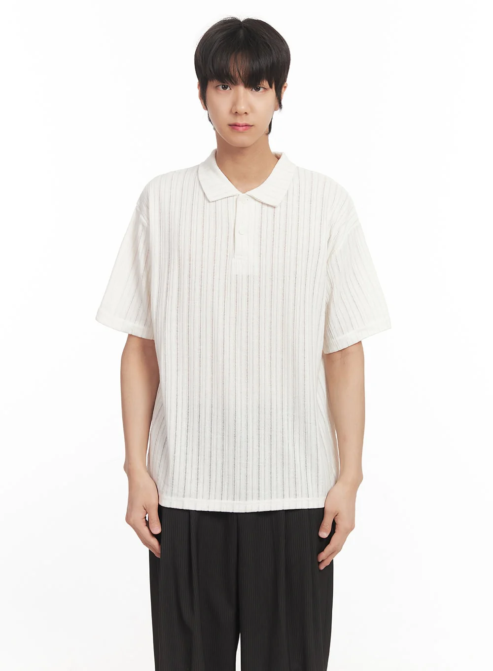 Men's Loose-Fit Collared Ribbed T-Shirt IA510 - Image 15