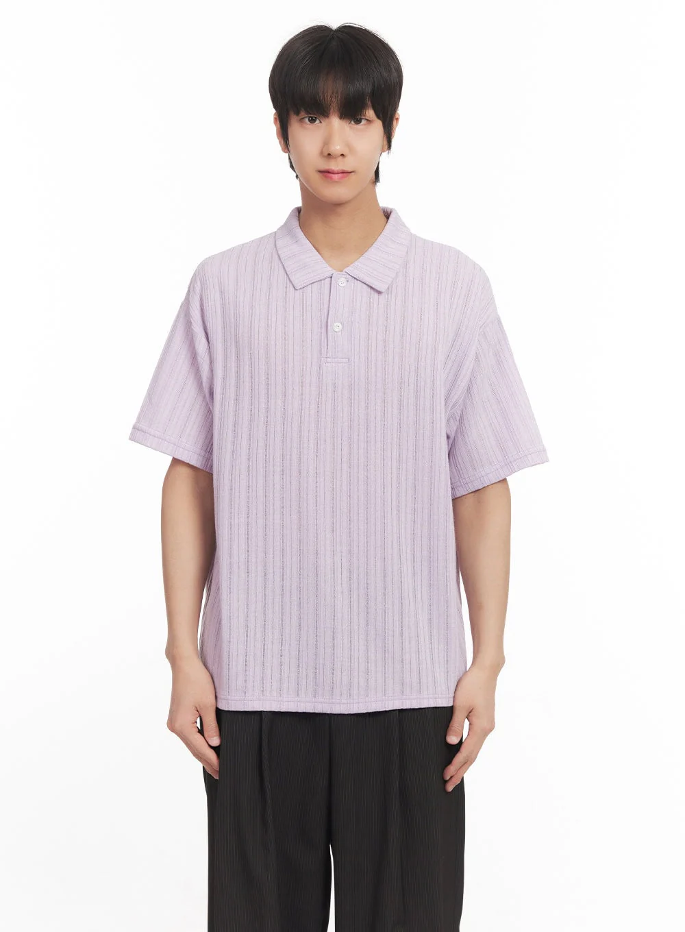 Men's Loose-Fit Collared Ribbed T-Shirt IA510 - Image 16