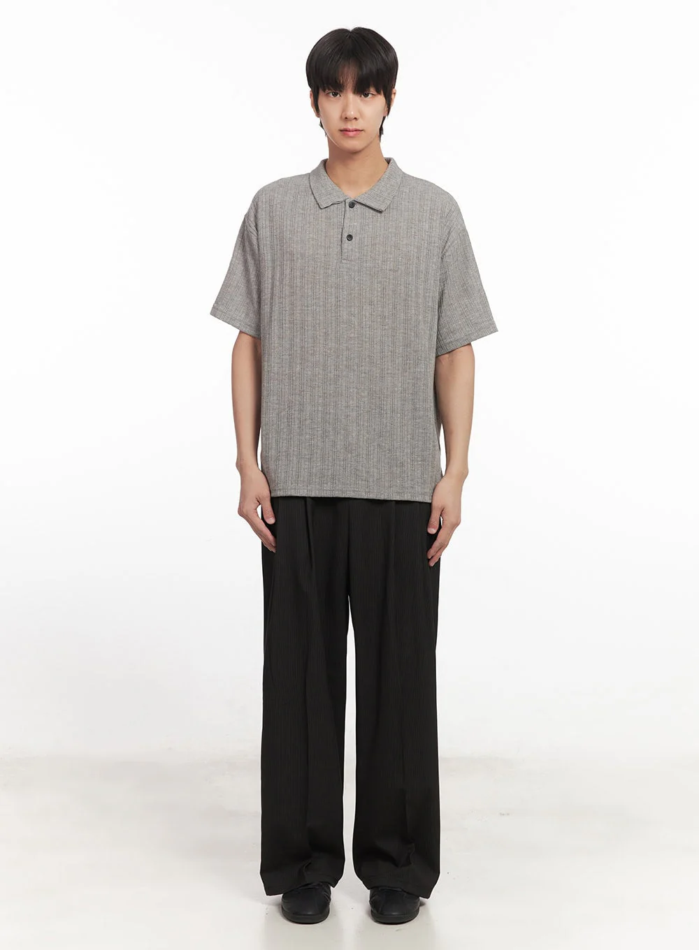 Men's Loose-Fit Collared Ribbed T-Shirt IA510 - Image 8