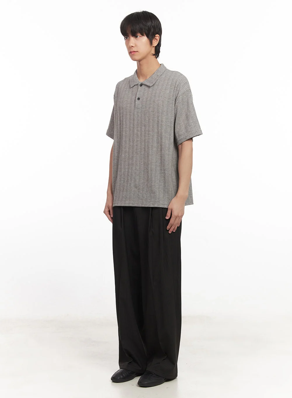 Men's Loose-Fit Collared Ribbed T-Shirt IA510 - Image 9