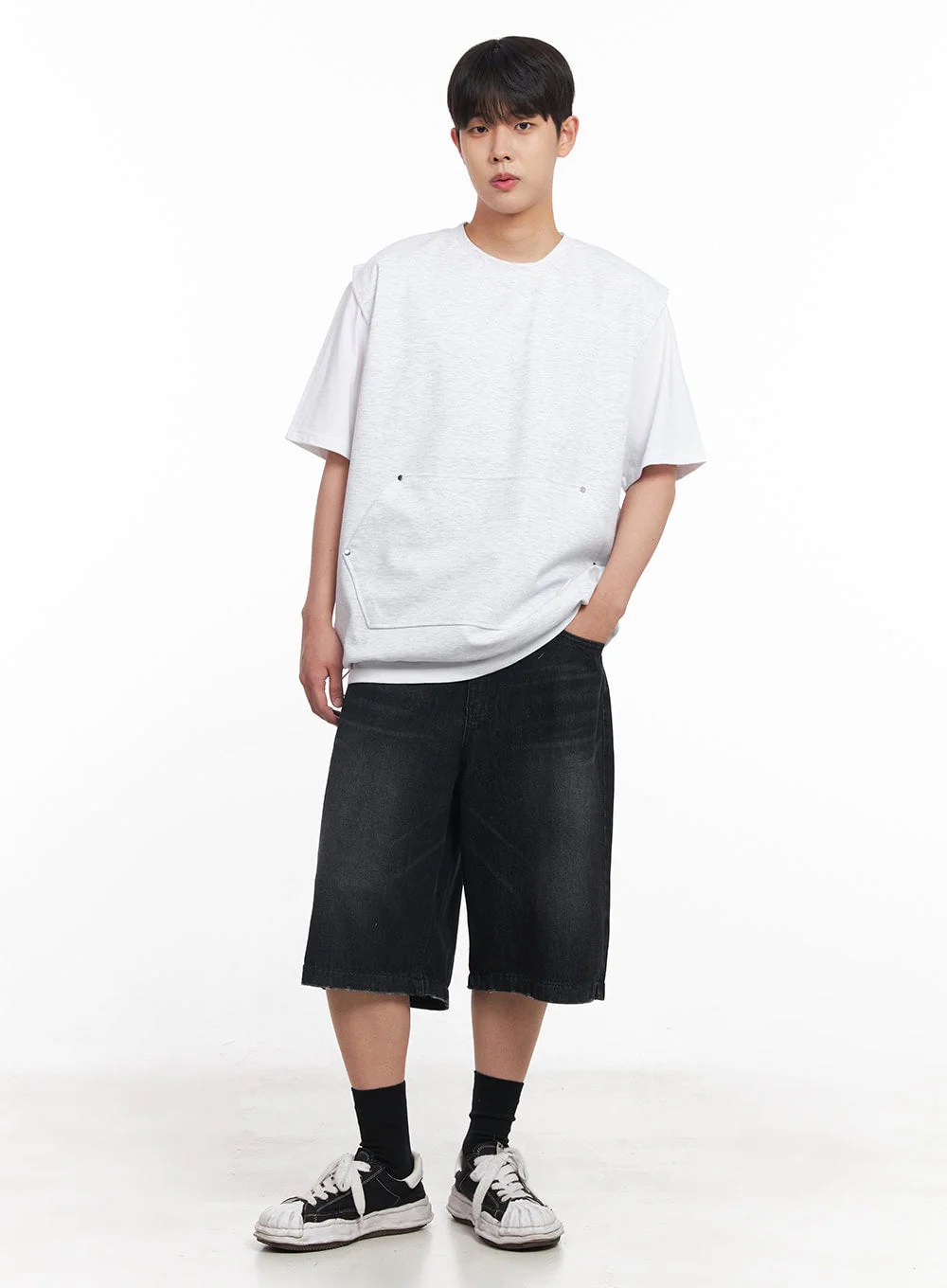 Men's Loose-Fit Cotton Pocketed Vest IY522 - Image 12