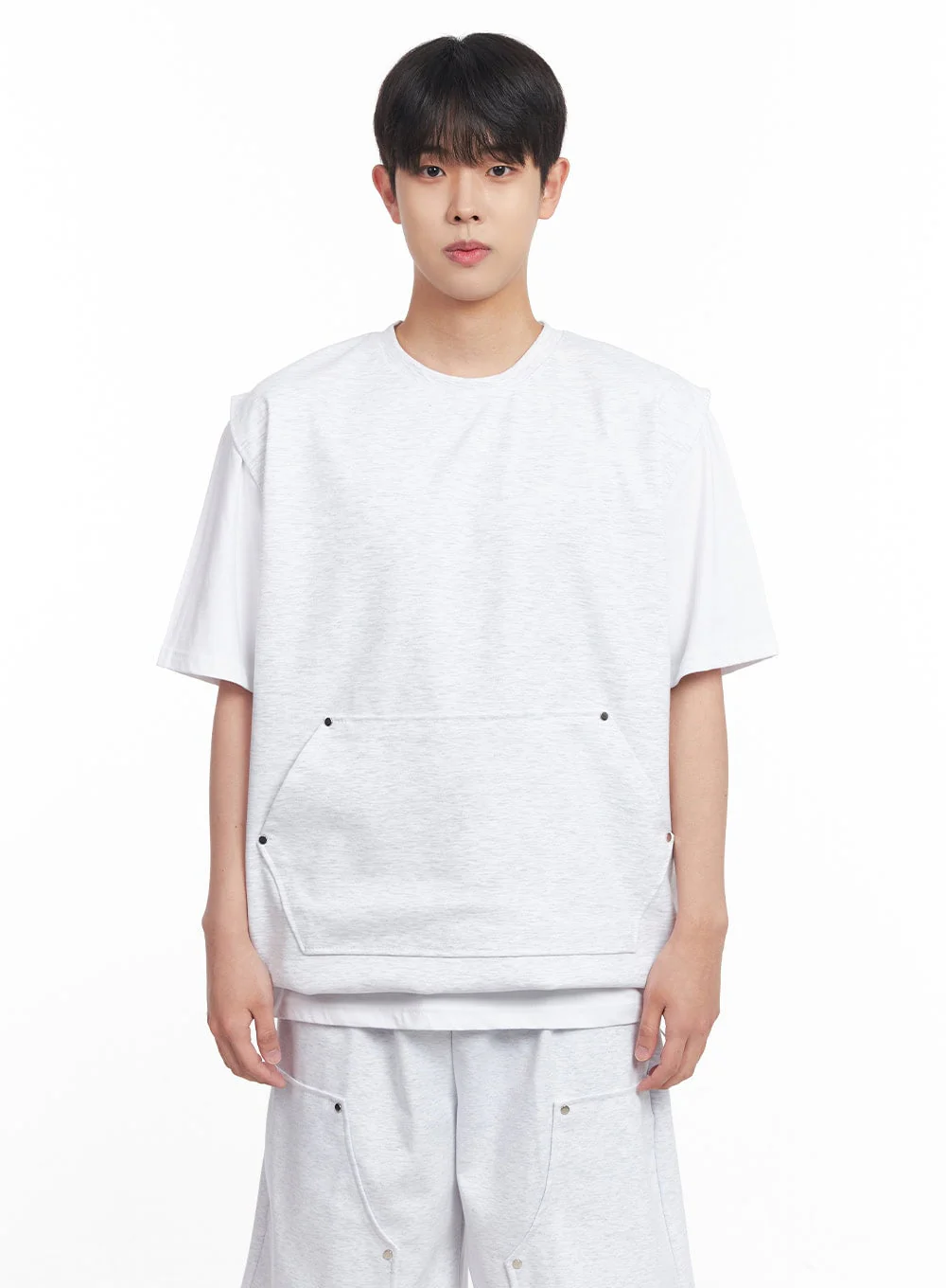 Men's Loose-Fit Cotton Pocketed Vest IY522 - Image 17