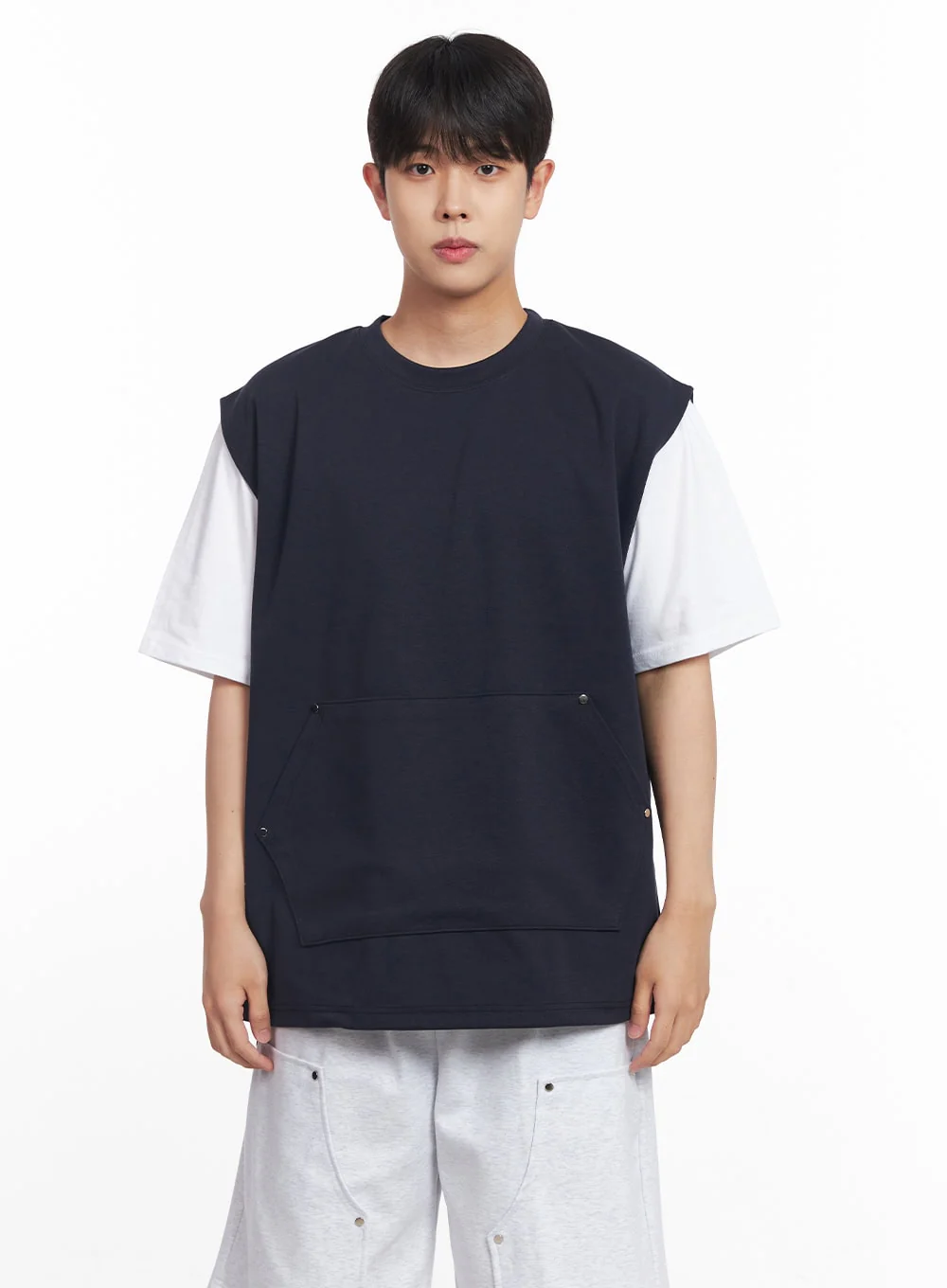 Men's Loose-Fit Cotton Pocketed Vest IY522 - Image 19