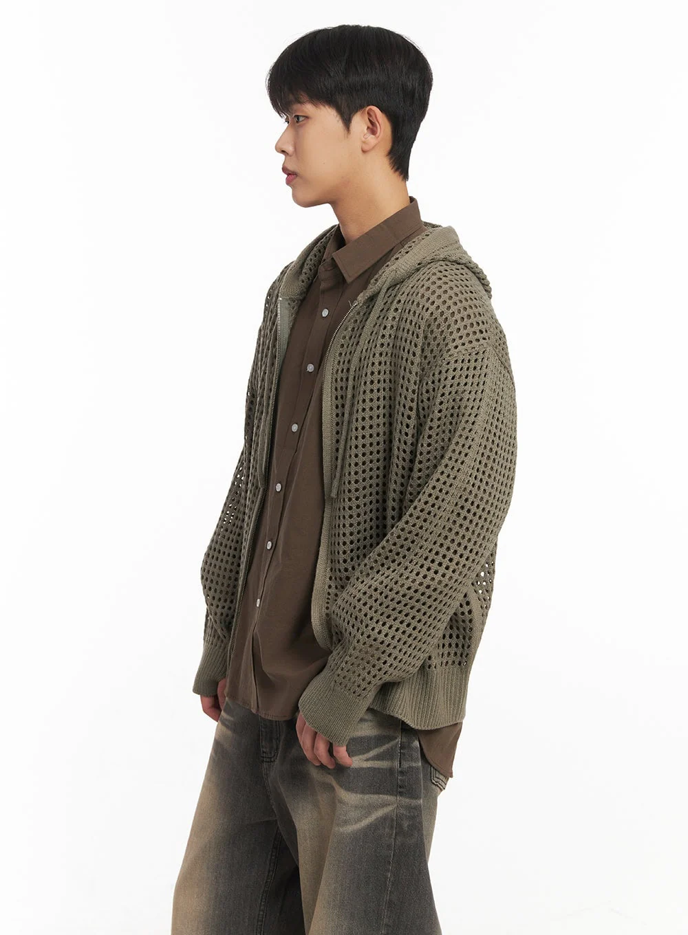 Men's Mesh Knit Hooded Zip-Up Jacket IM514 - Image 4