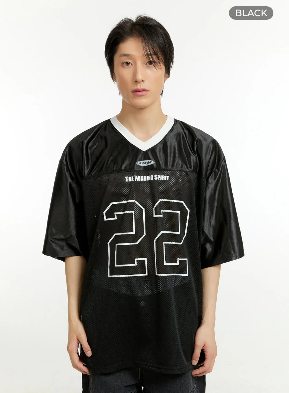 Men's Mesh Lettering V-Neck T-Shirt IL418 - Image 11