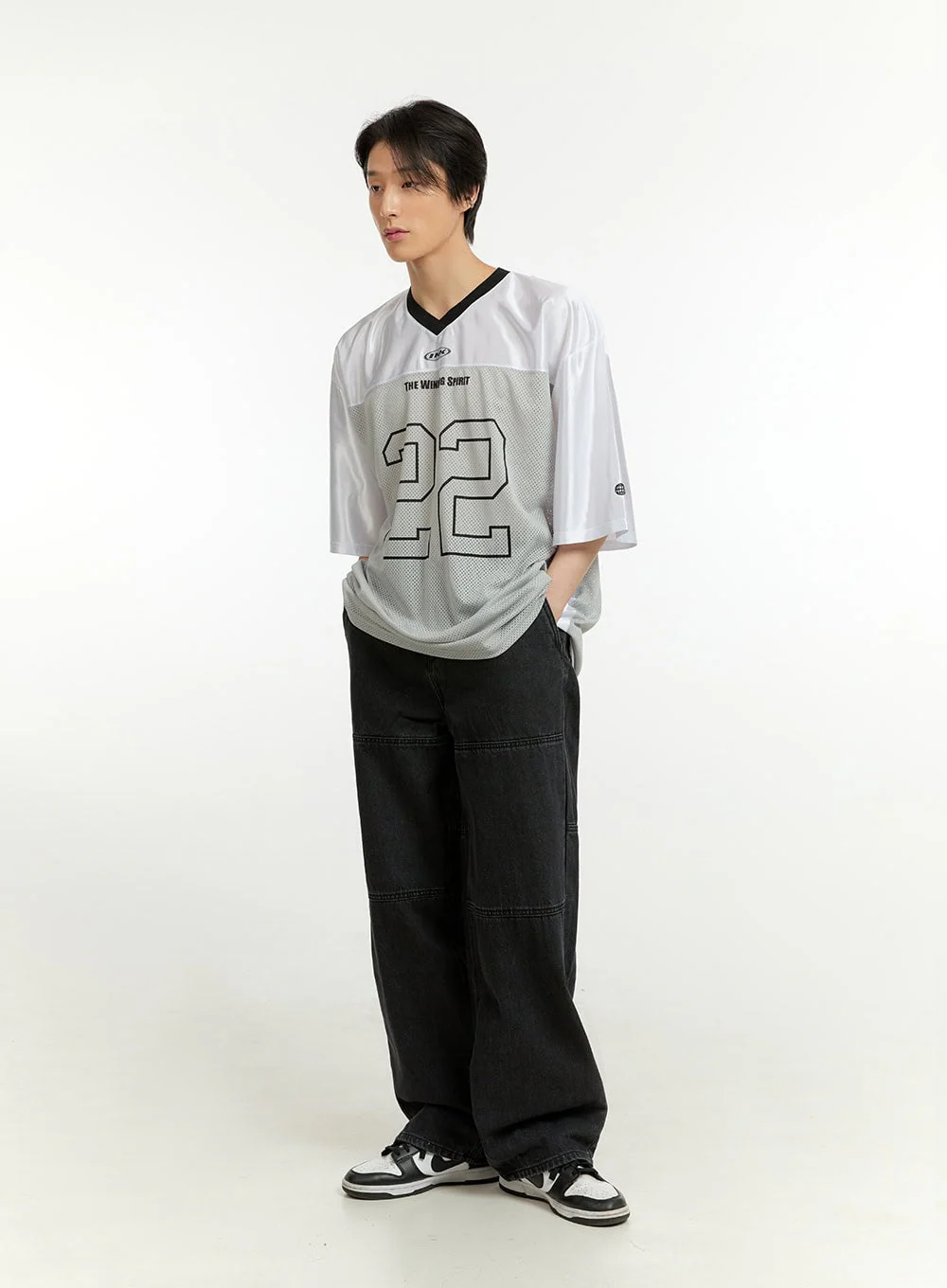 Men's Mesh Lettering V-Neck T-Shirt IL418 - Image 3
