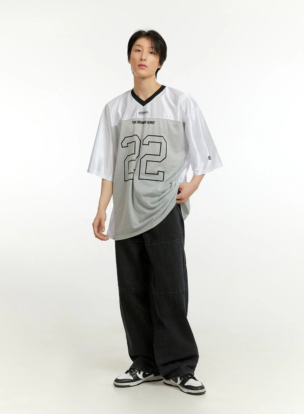 Men's Mesh Lettering V-Neck T-Shirt IL418 - Image 6