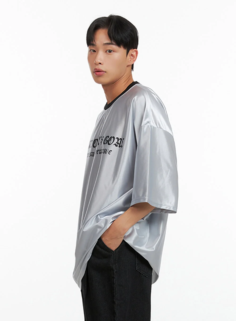 Men's Metallic Lettering T-Shirt IU412 - Image 6