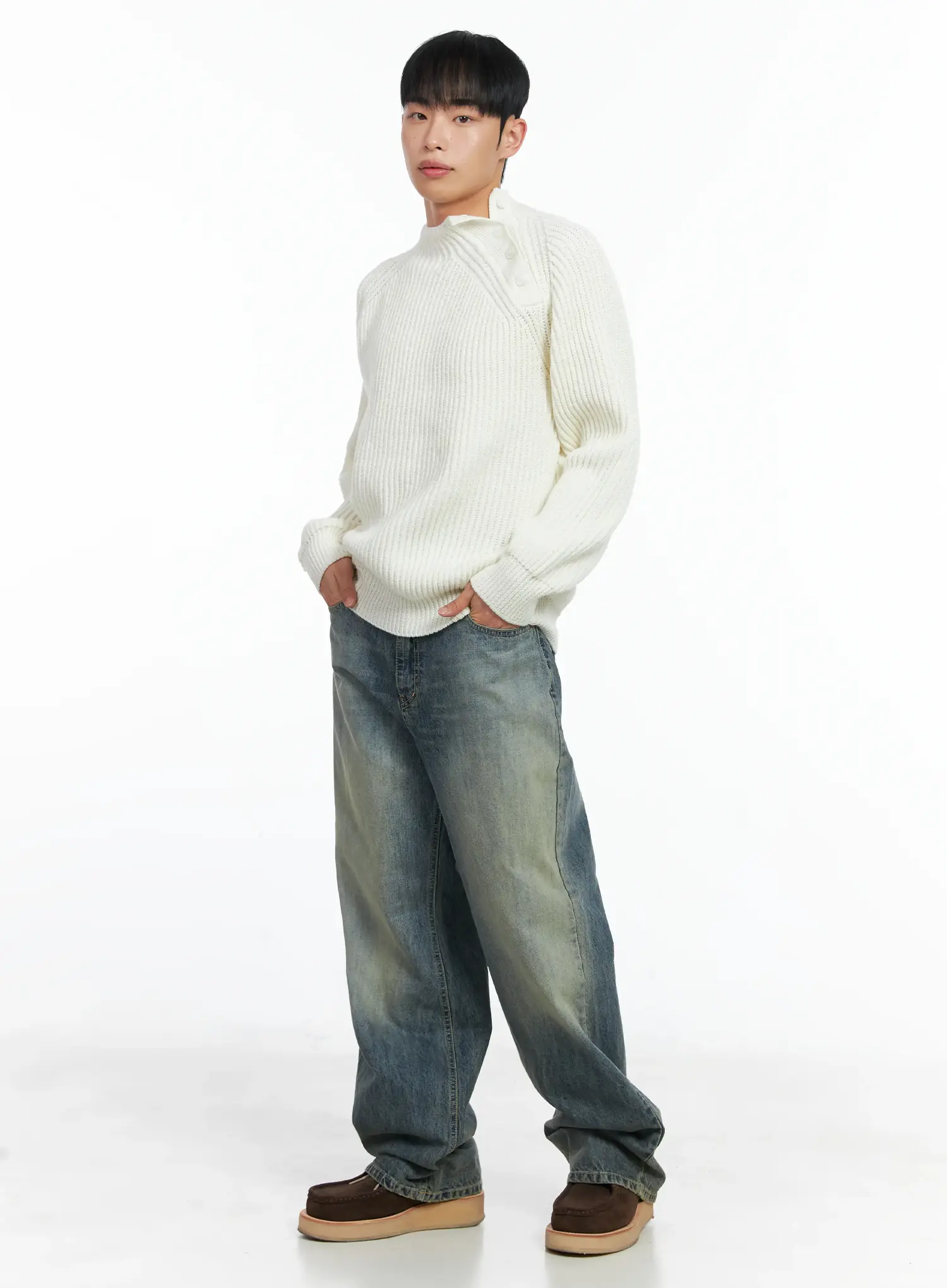 Men's Mock Neck Raglan Knit Sweater IN518 - Image 2