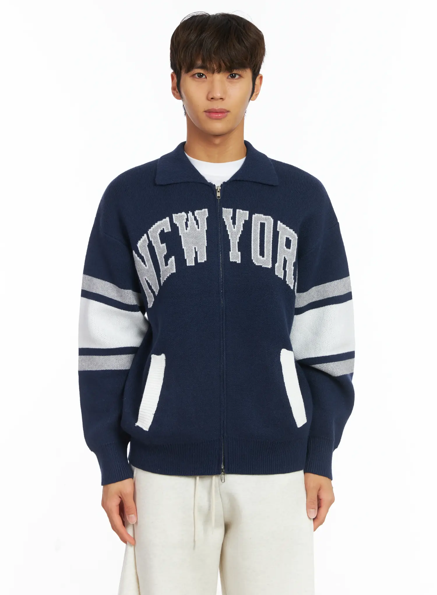 Men's New York Collar Zip-Up Cardigan IJ514 - Image 11