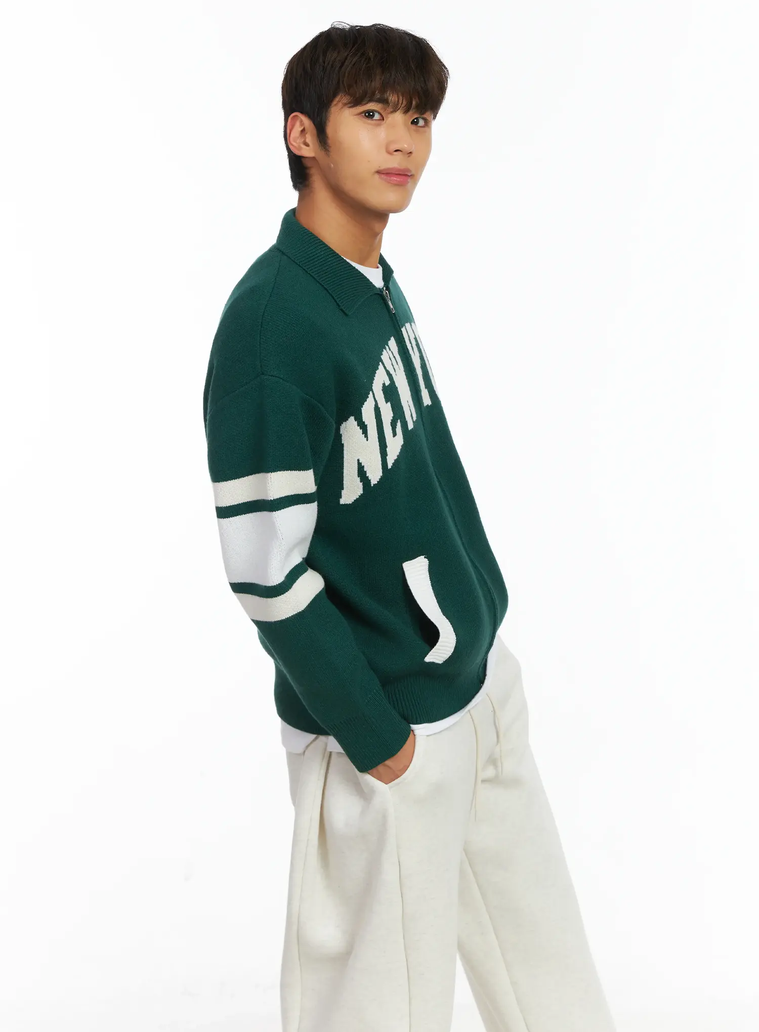 Men's New York Collar Zip-Up Cardigan IJ514 - Image 2