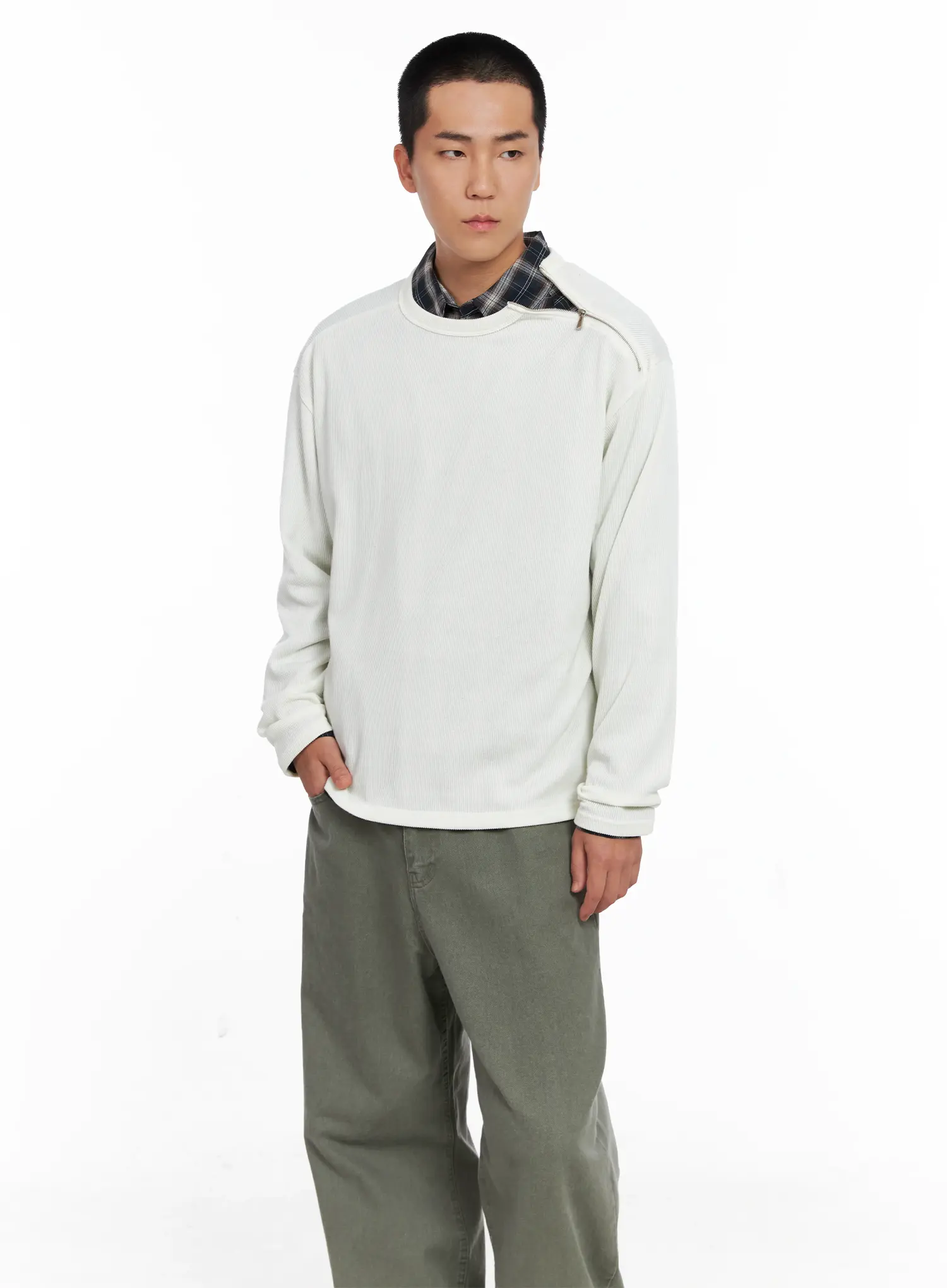 Men's One-Shoulder Zip Long Sleeve IG529