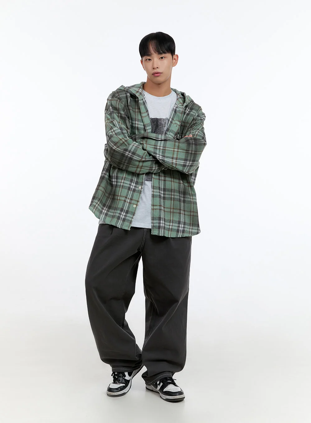 Men's Oversize Checkered Cotton Hooded Shirt IS413 - Image 6