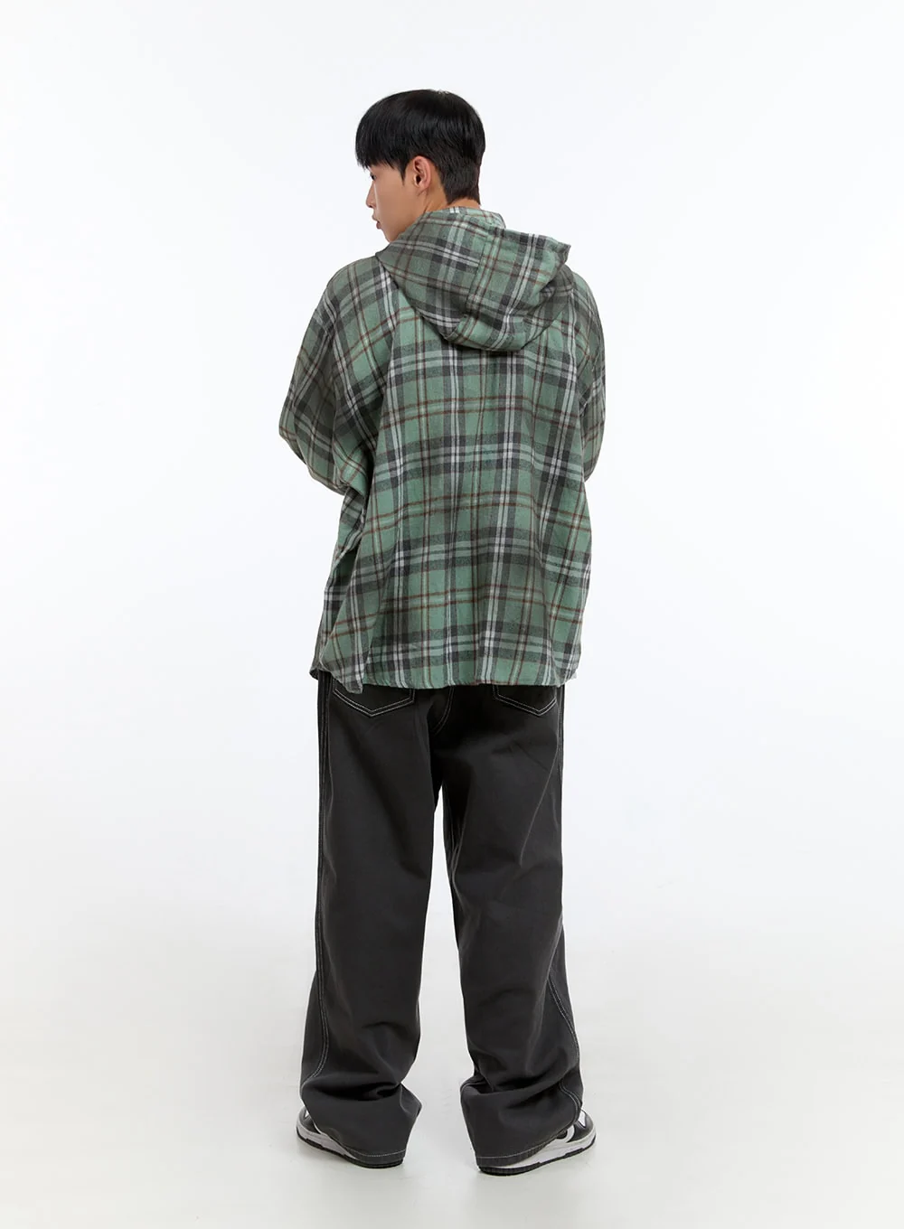 Men's Oversize Checkered Cotton Hooded Shirt IS413 - Image 8