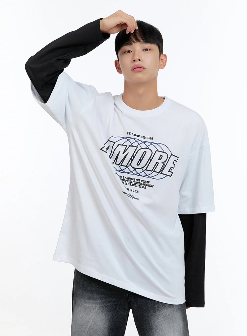Men's Oversize Cotton Graphic Layered T-Shirt IS413 - Image 4