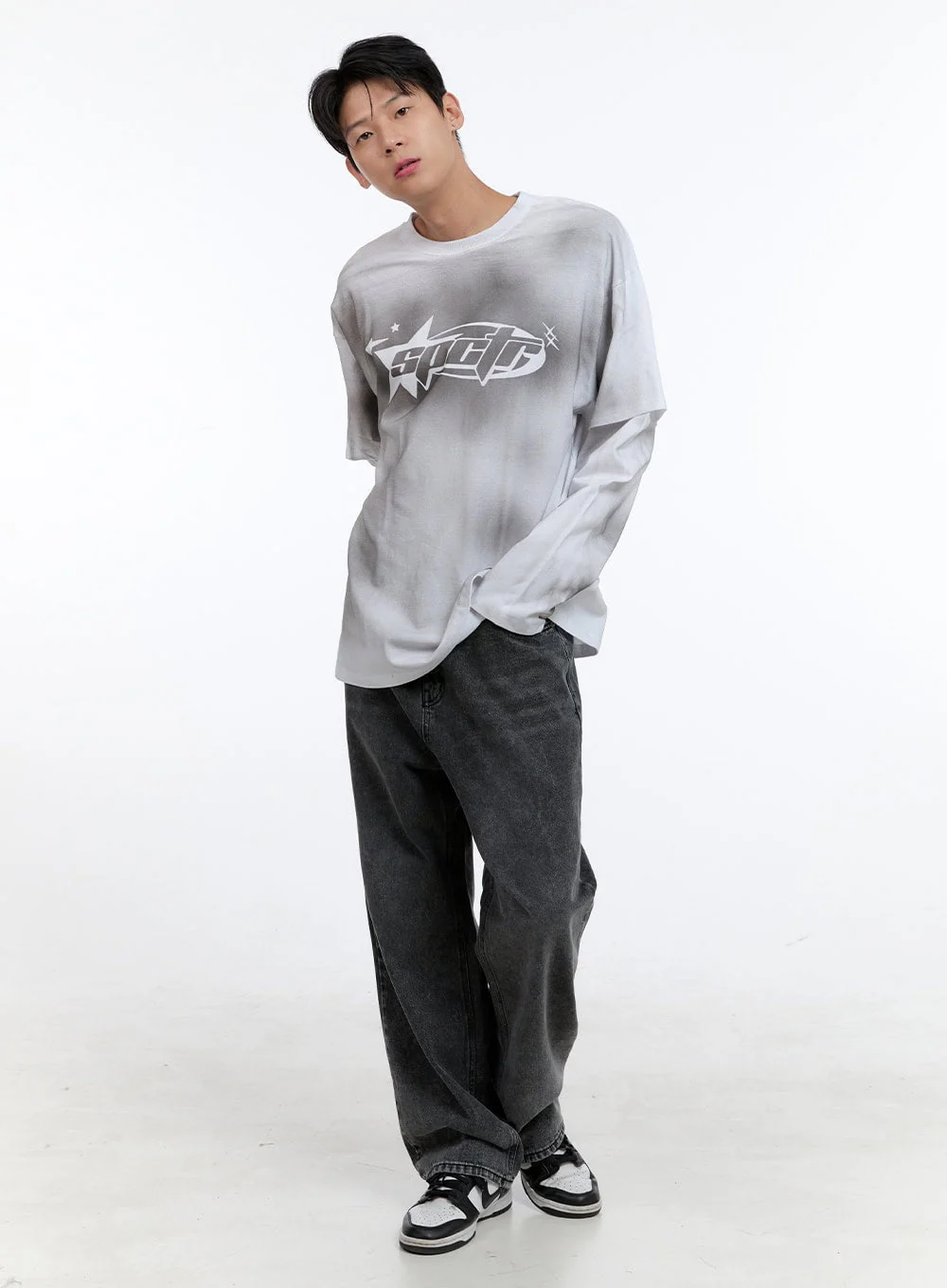 Men's Oversize Layered Tee and Long Sleeve IG427 - Image 2