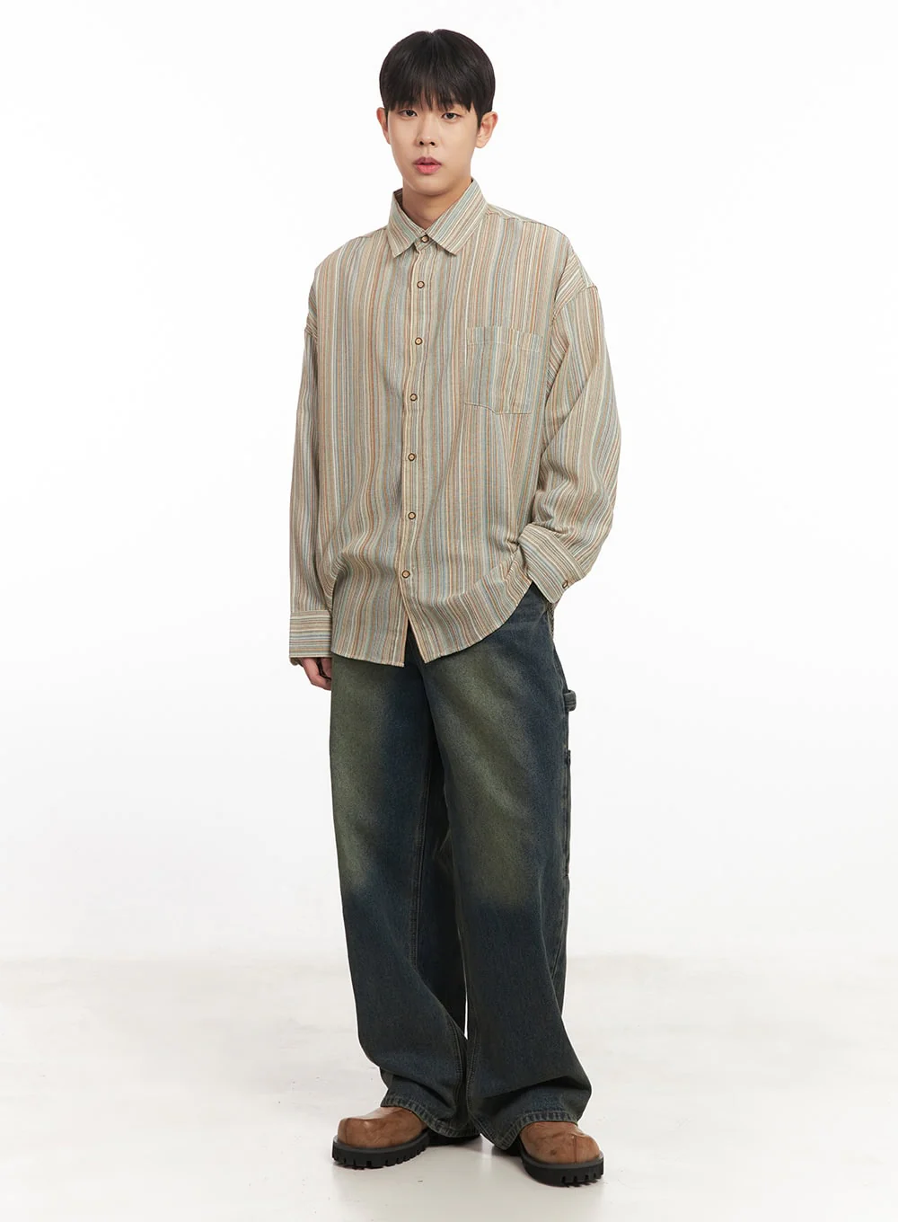 Men's Oversize Stripe Collared Shirt IM527 - Image 2