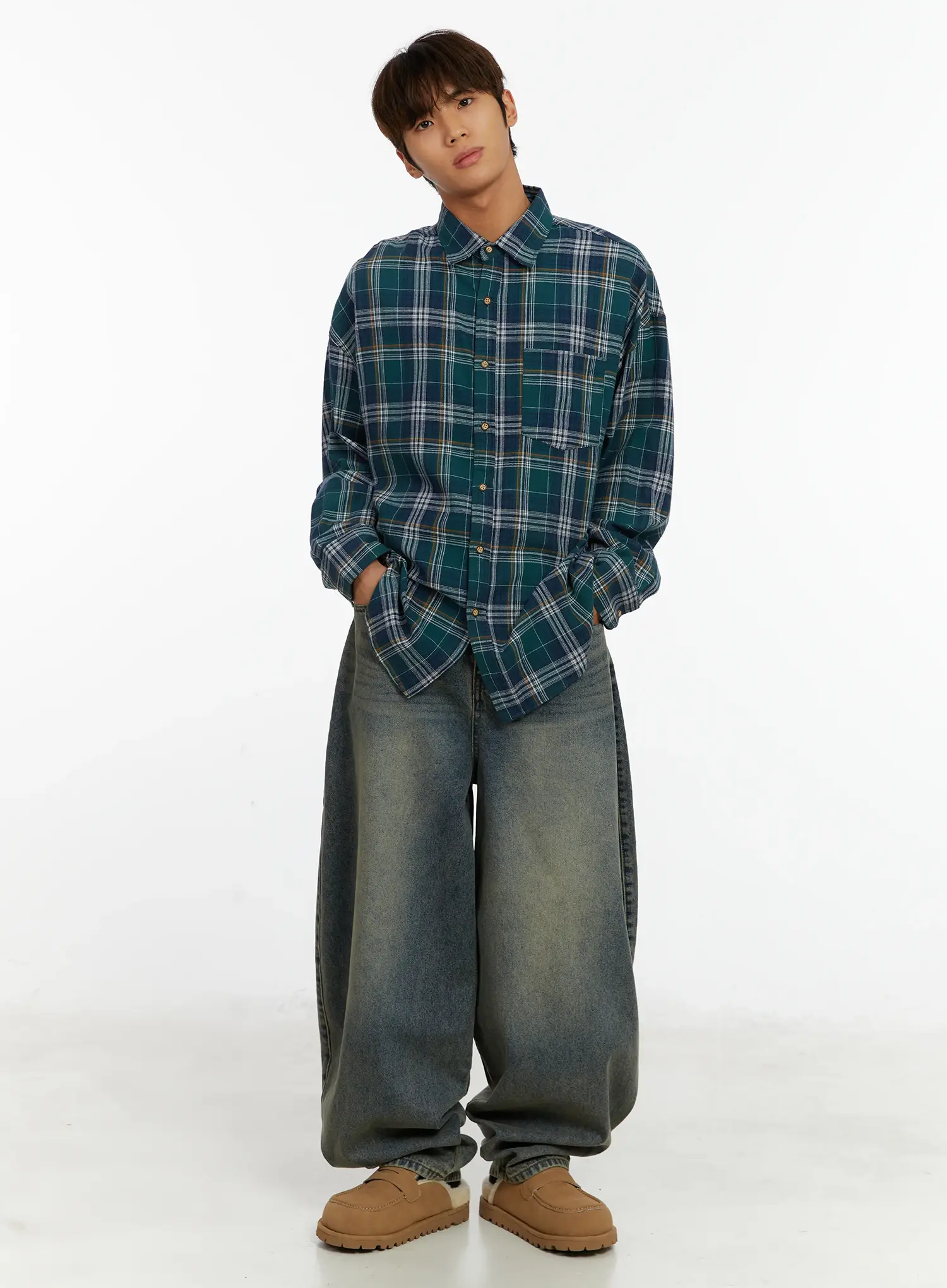Men's Oversized Plaid Shirt ID524 - Image 6