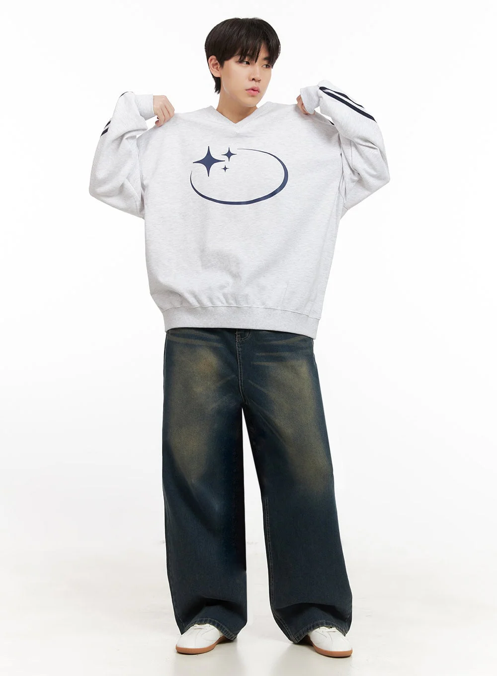 Men's Oversized Star Graphic Sweatshirt IJ517 - Image 6