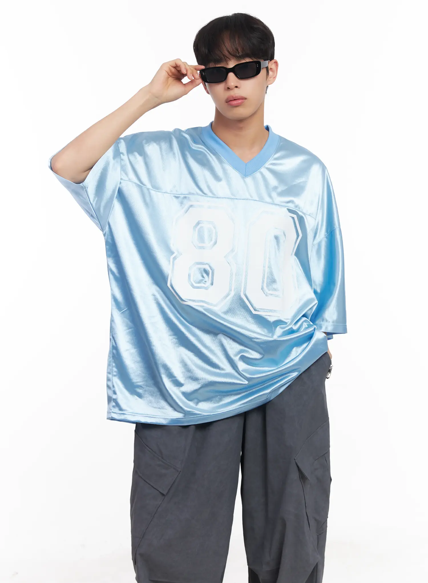 Men's Oversized V-Neck Jersey IU518 - Image 11