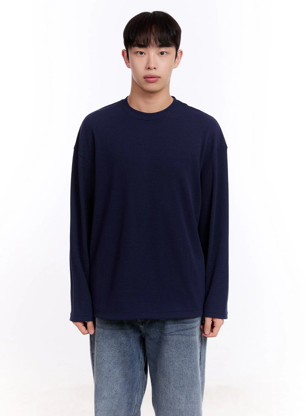 Men's Oversized Waffle-Knit Long Sleeve Tee IM512 - Image 14