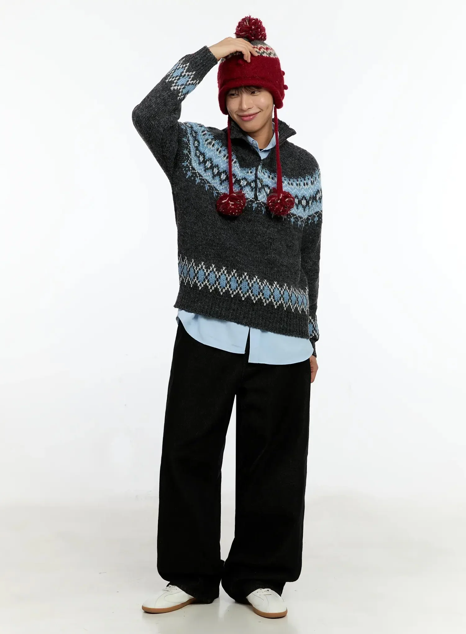Men's Patterned High Neck Quarter Knit Sweater IN525 - Image 14