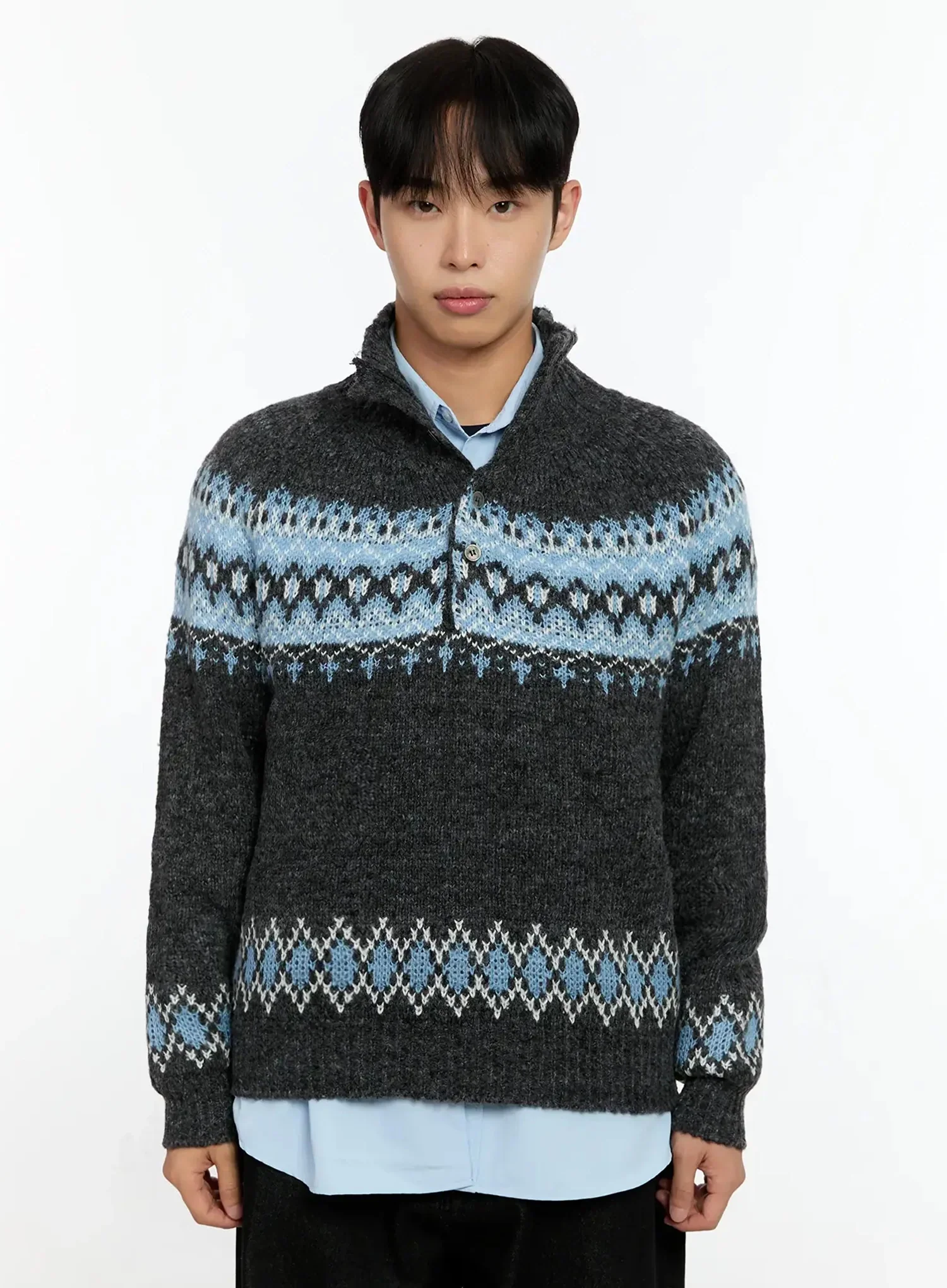 Men's Patterned High Neck Quarter Knit Sweater IN525 - Image 15