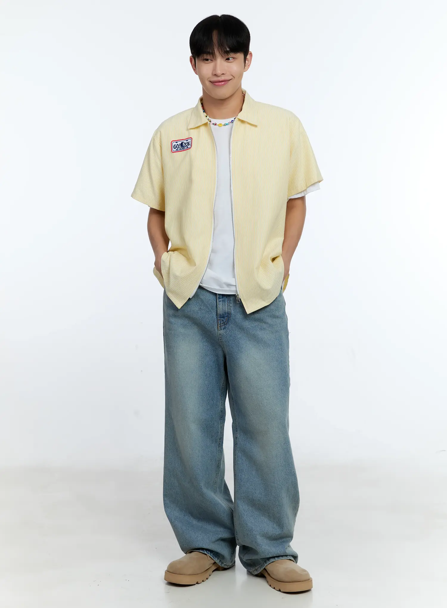 Men's Pinstripe Short Sleeve Zip Shirt IG519 - Image 10