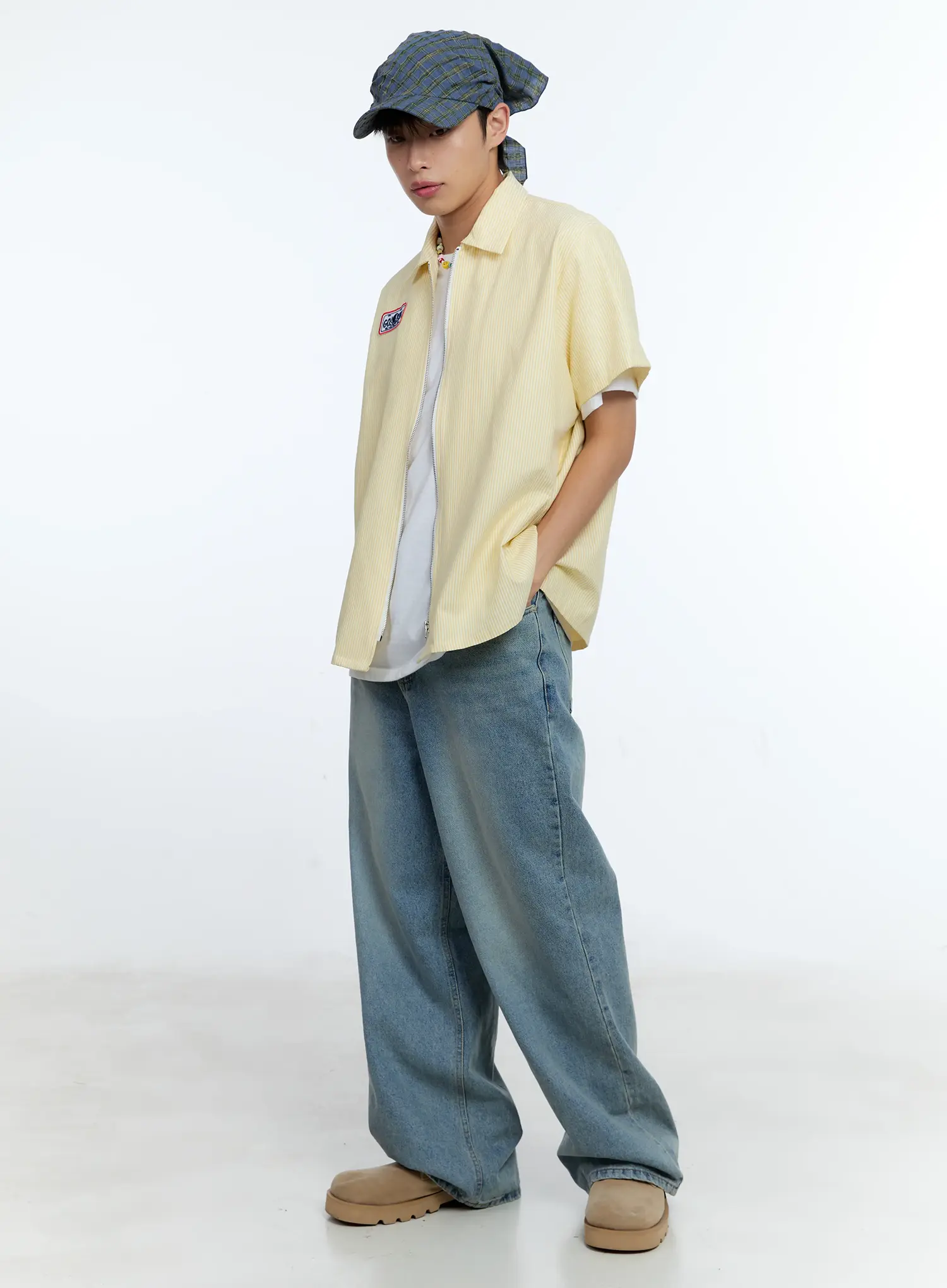 Men's Pinstripe Short Sleeve Zip Shirt IG519 - Image 11