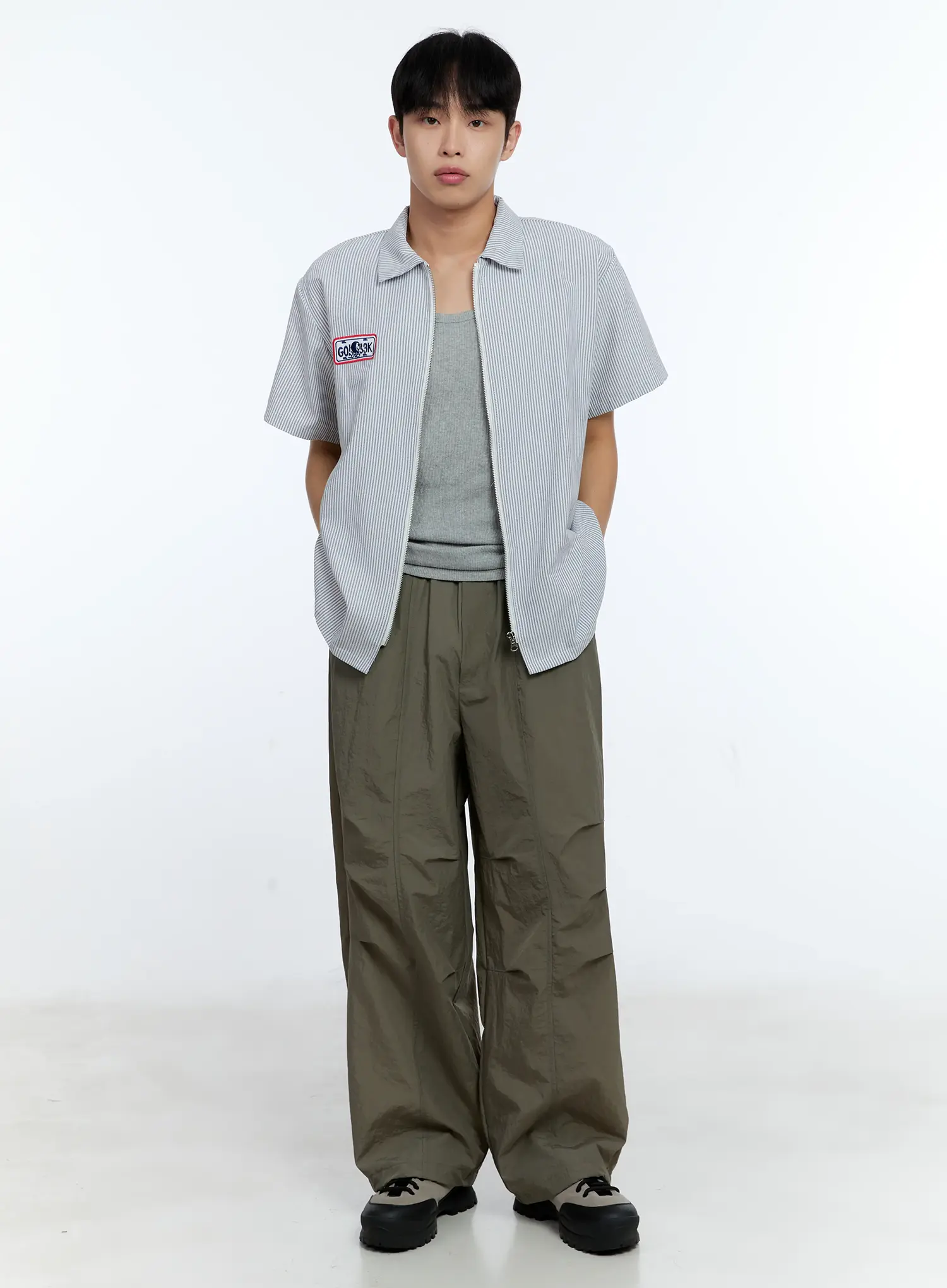 Men's Pinstripe Short Sleeve Zip Shirt IG519 - Image 14