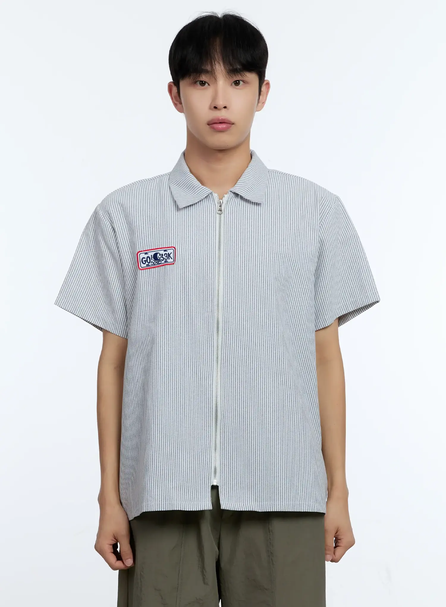 Men's Pinstripe Short Sleeve Zip Shirt IG519 - Image 17