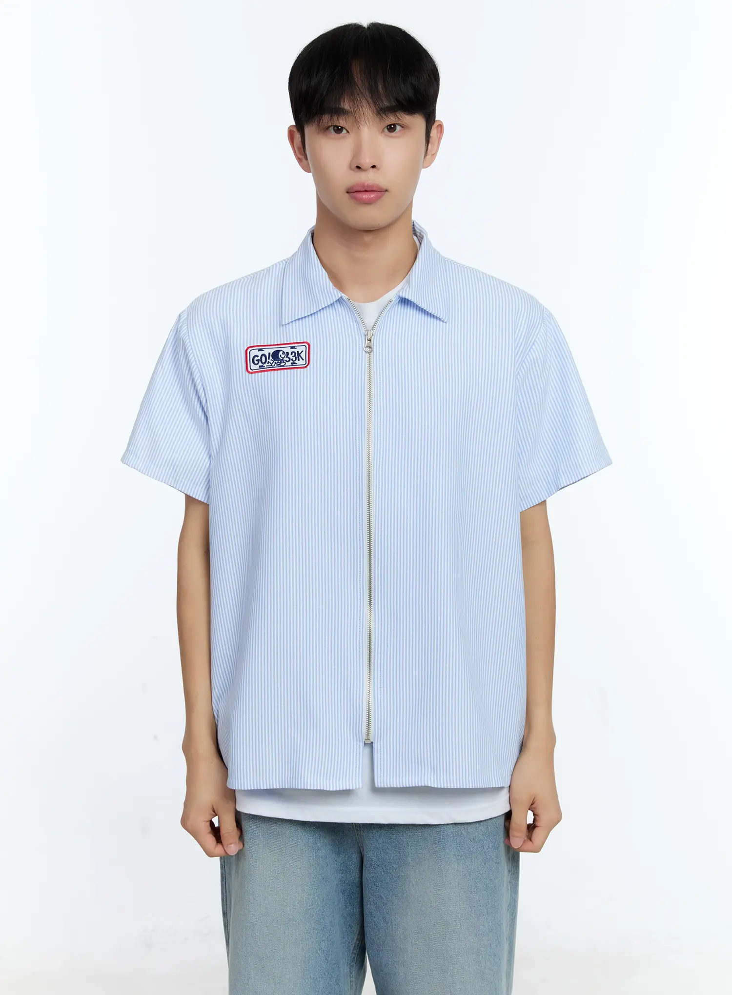 Men's Pinstripe Short Sleeve Zip Shirt IG519 - Image 18
