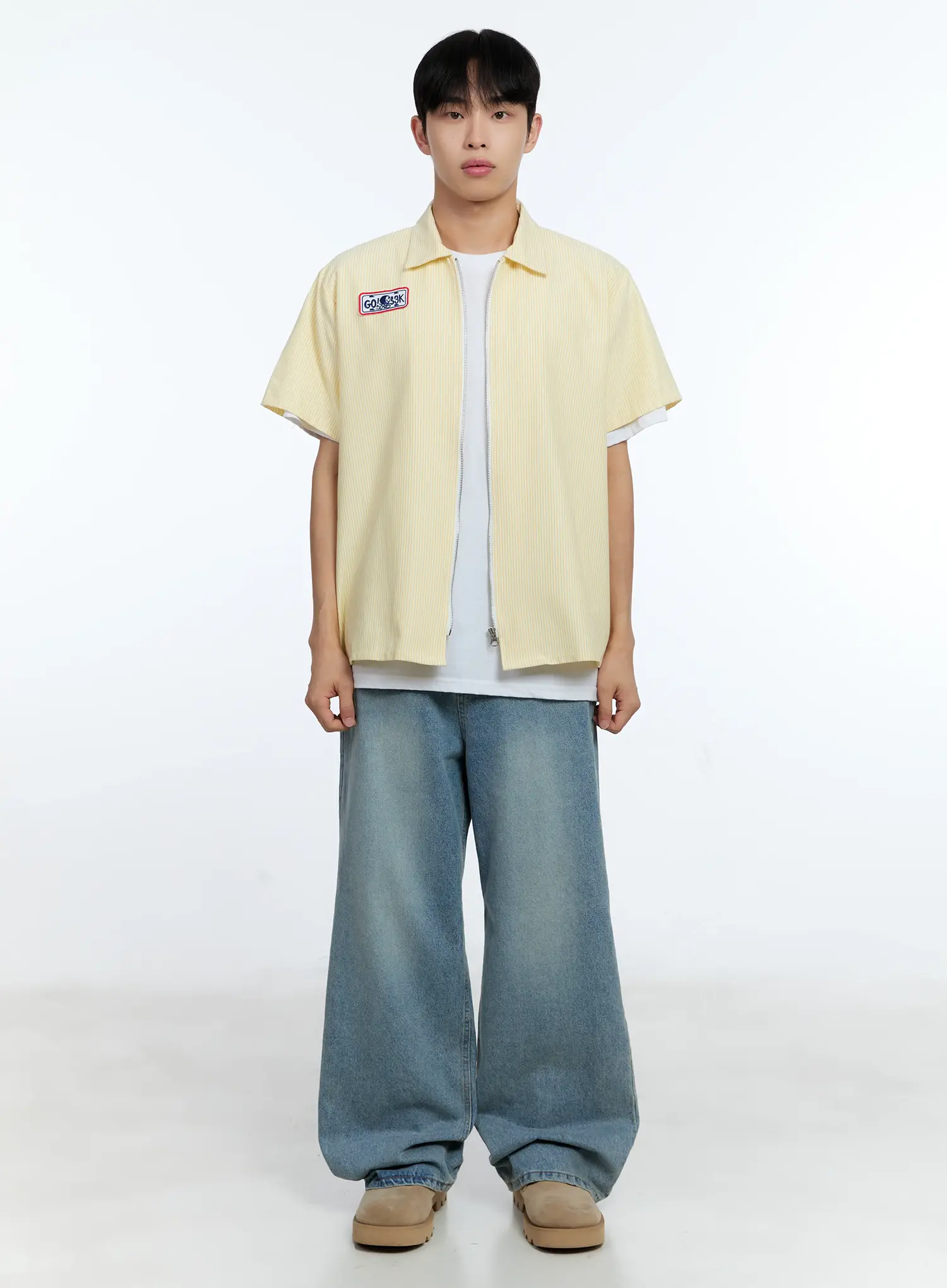 Men's Pinstripe Short Sleeve Zip Shirt IG519 - Image 3