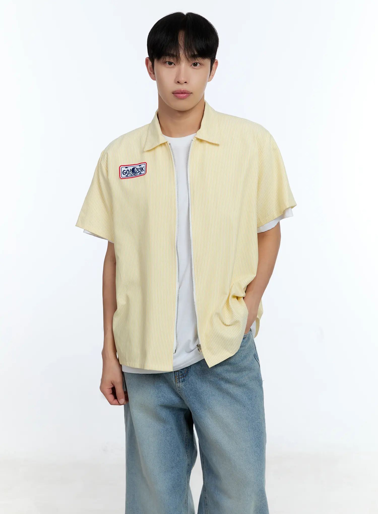 Men's Pinstripe Short Sleeve Zip Shirt IG519 - Image 7