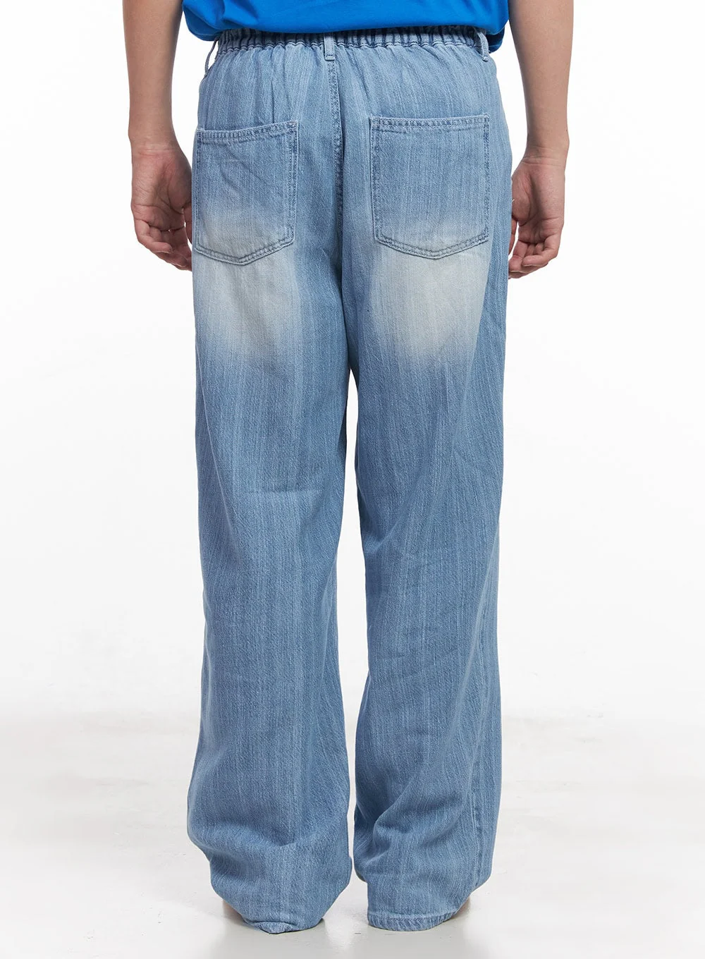 Men's Pintuck Linen Comfort Jeans (Light blue) IY522 - Image 6